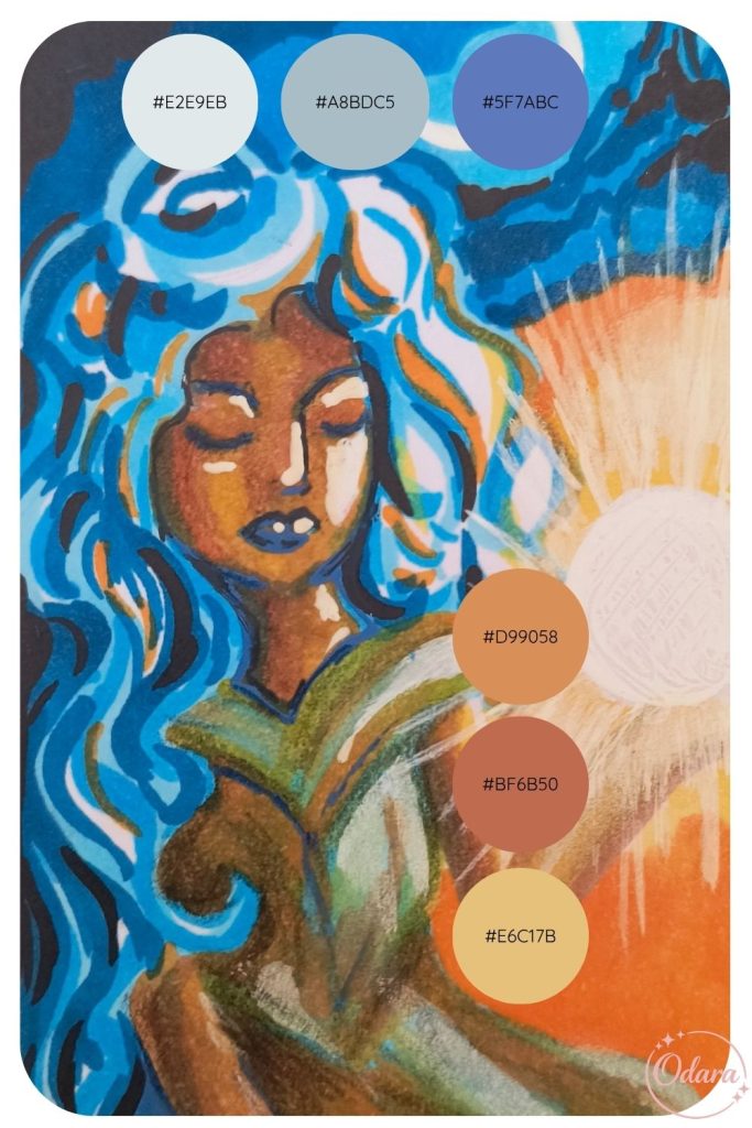 Illustration de coloriage zen pour le Slow Summer avec des palettes de couleurs chaudes et apaisantes.