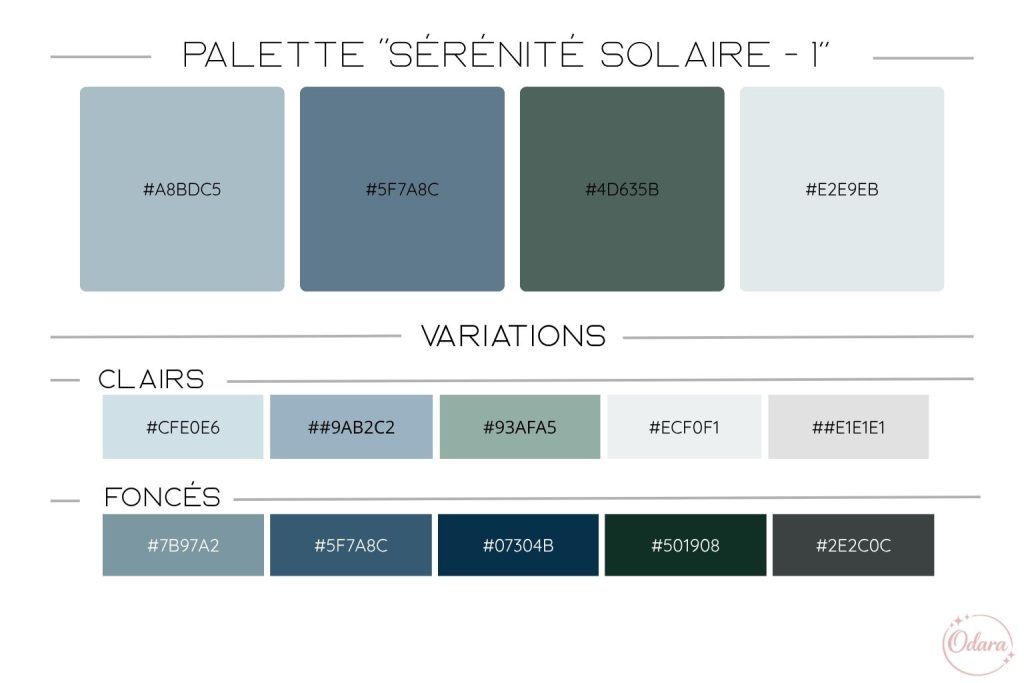 Palettes de couleurs harmonieuses pour le coloriage d'été, tons froid.